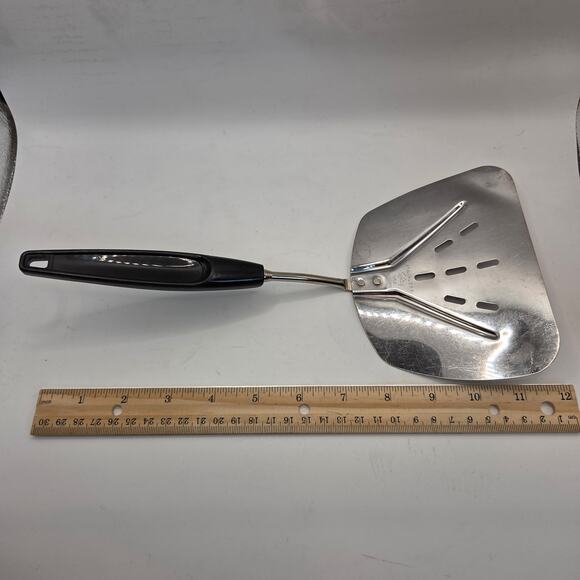 Vintage Foley MPLS Stainless Wide Slotted Spatula Turner Black Handle USA - Picture 5 of 6